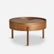 Table basse bois ARC Ø 66 cm avec rangement Woud, noyer mat