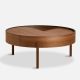 Table basse bois ARC Ø 89 cm avec rangement Woud, noyer laqué mat