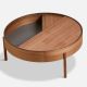 Table basse bois ARC Ø 89 cm avec rangement Woud, noyer laqué mat